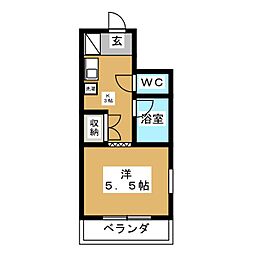 プリムローズヒル 2階1Kの間取り