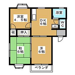 コートヒルズＤ 2階3DKの間取り