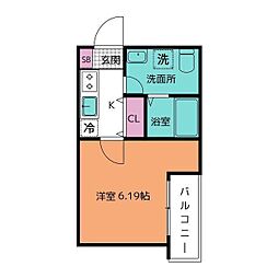 ラフィーナー東船橋 2階1Kの間取り