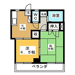 コスモス前原 2階2Kの間取り