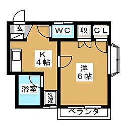 キューピック 1Kの間取図画像