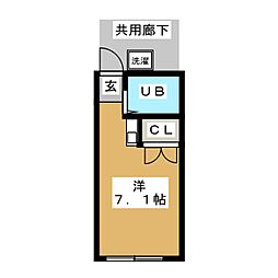 栗原ハイツ ワンルームの間取図画像