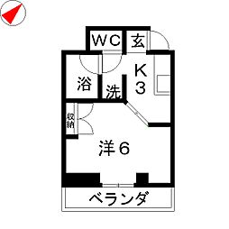 桑原ビル 1Kの間取図画像