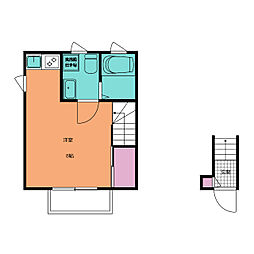 タウンカテッジ鹿骨 2階ワンルームの間取り