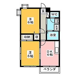 メゾンドシュクールI 2階2DKの間取り
