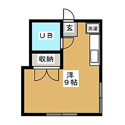 バーズフラットII 2階ワンルームの間取り