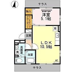 パーチェ メゾン 明日香 2階1LDKの間取り