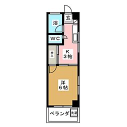コーポ明和 2階1Kの間取り