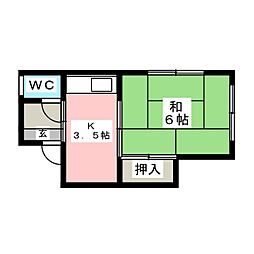 松丸荘 2階1Kの間取り