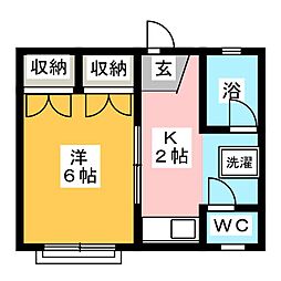 メゾン・ド・ジェラン 2階1Kの間取り