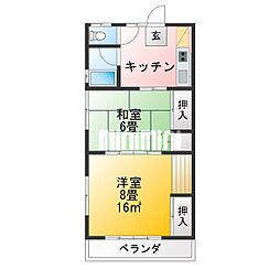 黒崎コーポ 2Kの間取図画像