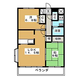 メゾンミルトニア 2LDKの間取図画像