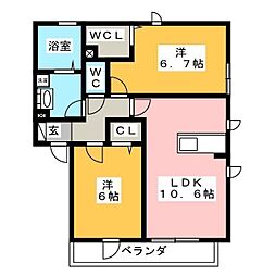 メゾンドゥベルデュール 2LDKの間取図画像