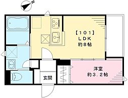 ルミエール本町 1階1LDKの間取り