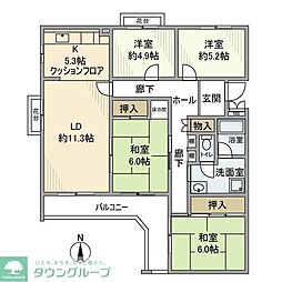 西武国分寺線 恋ヶ窪駅 徒歩16分の賃貸マンション 3階4LDKの間取り