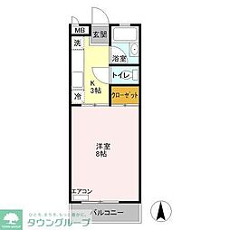 JR中央線 武蔵境駅 徒歩23分の賃貸アパート 2階1Kの間取り