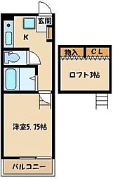 西武新宿線 西武柳沢駅 徒歩5分の賃貸アパート 2階1Kの間取り