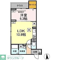 西武新宿線 花小金井駅 徒歩5分の賃貸アパート 2階1LDKの間取り