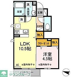 西武新宿線 久米川駅 徒歩7分の賃貸アパート 1階1LDKの間取り