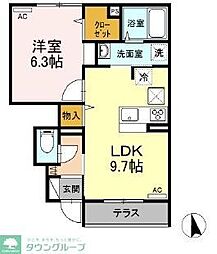 西武新宿線 花小金井駅 徒歩8分の賃貸マンション 1階1LDKの間取り