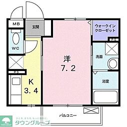 西武池袋線 西所沢駅 徒歩10分の賃貸アパート 2階1Kの間取り