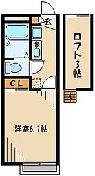 西武池袋線 保谷駅 徒歩15分の賃貸アパート 2階1Kの間取り