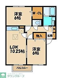 西武池袋線 狭山ヶ丘駅 徒歩8分の賃貸アパート 2階2LDKの間取り