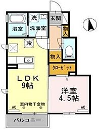 西武新宿線 東伏見駅 徒歩18分の賃貸アパート 1階1LDKの間取り