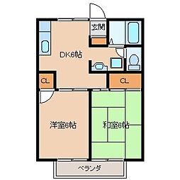 西武新宿線 東村山駅 徒歩10分の賃貸アパート 2階2DKの間取り