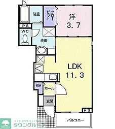 西武多摩湖線 武蔵大和駅 徒歩18分の賃貸アパート 1階1LDKの間取り