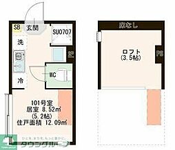 西武池袋線 富士見台駅 徒歩9分の賃貸アパート 1階ワンルームの間取り