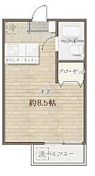 西武新宿線 久米川駅 徒歩5分の賃貸マンション 3階ワンルームの間取り