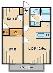 小手指スカイハイツ 2LDKの間取図画像