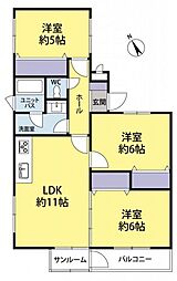 信開ベルシー久方 3LDKの間取り