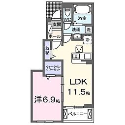 シャーロットタウンVII 1階1LDKの間取り