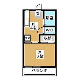 コーポジュネス 2階1Kの間取り