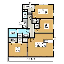 フルール　ポワール 2階3LDKの間取り