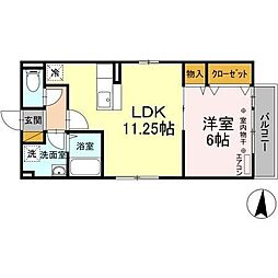 アネックスセキセン弐番館 1LDKの間取図画像
