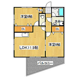リブメリー・ノース 1階2LDKの間取り