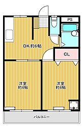 ハイツプランタン 2DKの間取図画像