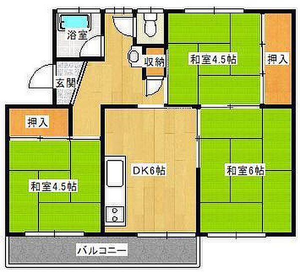 黒門社宅D棟 505｜山口県下関市長府黒門東町(賃貸アパート3DK・5階・48.00㎡)の写真 その2