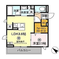 ホワイトワグテイル 1LDKの間取図画像