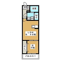 ボヌール南流山 3階1LDKの間取り