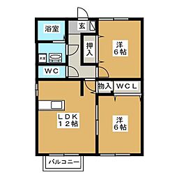 コモド八ヶ崎B 2LDKの間取図画像
