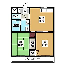 ラフィーヌ・青柳パート1 2DKの間取図画像
