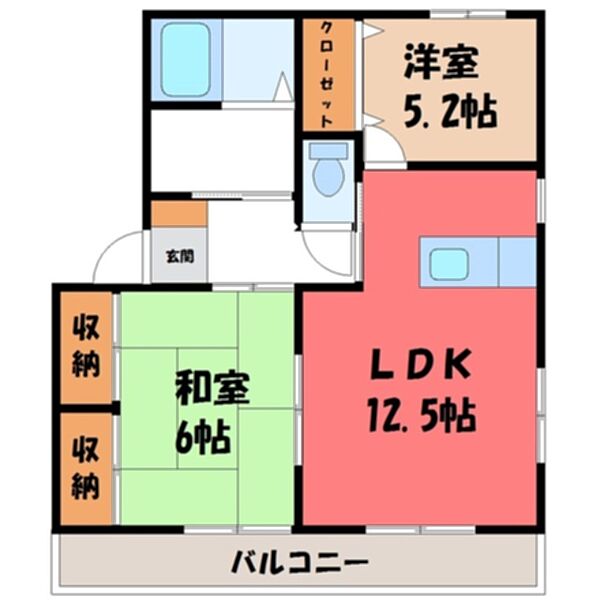 ファミールソーワ C ｜栃木県宇都宮市東簗瀬1丁目(賃貸アパート2LDK・2階・54.78㎡)の写真 その2