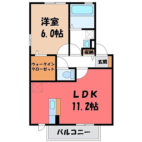 エスポワール ルナ C ｜栃木県真岡市長田1丁目(賃貸アパート1LDK・1階・44.18㎡)の写真 その2