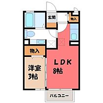 グリーンヒルズ B  ｜ 栃木県宇都宮市下岡本町（賃貸アパート1LDK・1階・29.44㎡） その2