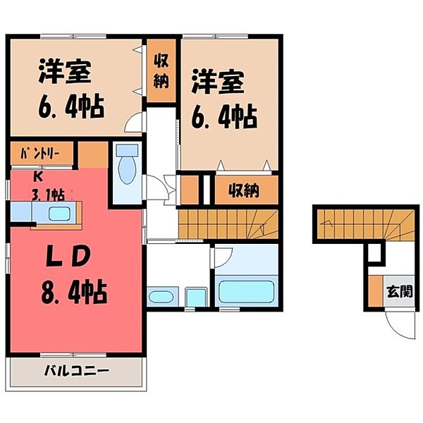 ヴァンベール C棟 ｜栃木県栃木市大平町富田(賃貸アパート2LDK・2階・64.49㎡)の写真 その2