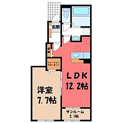 JR東北本線 小山駅 バス11分 雨ケ谷新田北下車 徒歩7分の賃貸アパート 1階1LDKの間取り